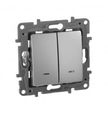 Etika Алюминий Выключатель 2-клавишный с подсветкой/индикациейавт, автозажимные клеммы, 10 AX, 250 В  672404  Legrand