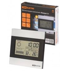 Метеостанция комнатная "Климат 2" горизонтальная, термометр, гигрометр, будильник, серебро,  SQ4006-0002  TDM