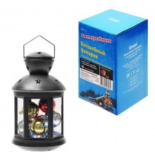 Фонарь с LED гирляндой внутри  ULD-L1220-010/DTB/RGB BLACK  на батарейке 10 диодов  RGB свет режим миганиячерный корпус 12*20 см  UL-00002309  Uniel