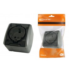 Розетка 2П+3 открытой установки IP54 16А с прозрачной крышкой серая "Селигер"  SQ1818-0107  TDM