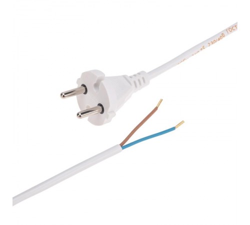 Шнур электрический с вилкой ПВС 2х0,75 мм2 5м (белый)  11-1300  REXANT