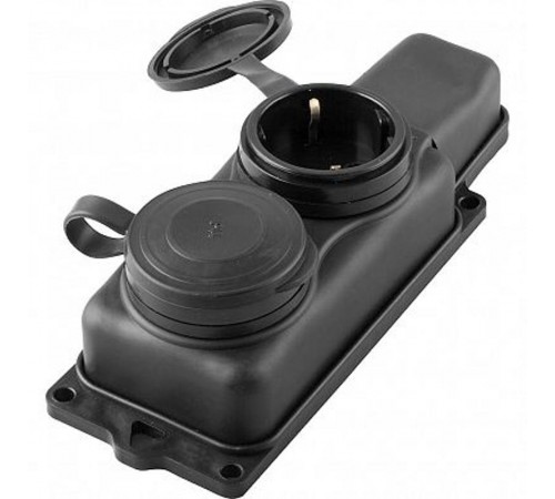 RST16-22-44 Розетка переносная 2-местная c/з, каучук 250В,16А, IP44, серия Одри, черный  32738  STEKKER