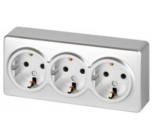 Розетка ЭРА Эксперт 11-2208-03 тройная с заземлением 3х2P+E Schuko IP20 16A-250В ОУ Алюминий  Б0063010  ЭРА