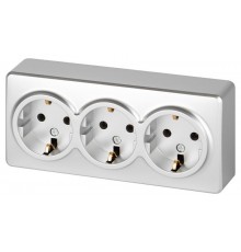 Розетка ЭРА Эксперт 11-2208-03 тройная с заземлением 3х2P+E Schuko IP20 16A-250В ОУ Алюминий  Б0063010  ЭРА