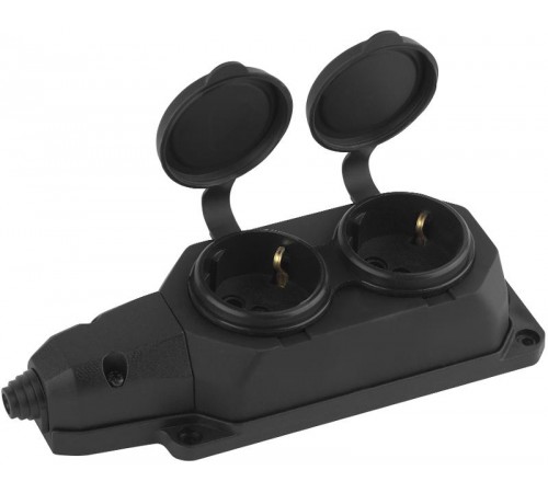 Колодка каучуковая с/з 2гн 16A IP44 черная K-2e-B-IP44 Б0044544  ЭРА