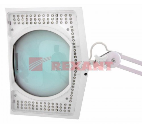 Лупа на струбцине , квадратная, 5D, с подсветкой 108 LED, белая  31-0513  REXANT