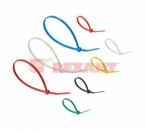 Набор хомутов-стяжек нейлоновых 100, 200 мм, цветные, НХ-2, тубус 300 шт.  07-7202  REXANT