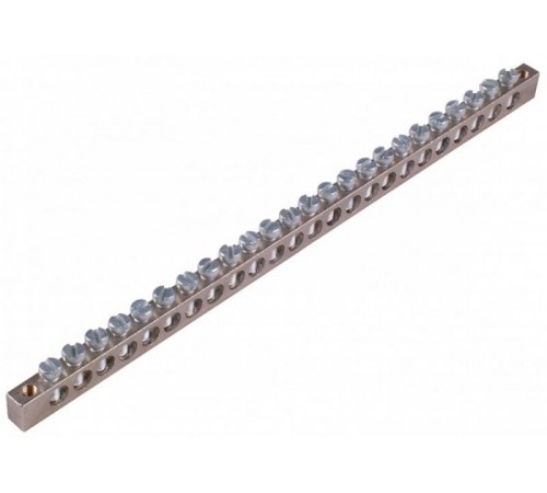 Шина _PE_ 63.20.2 Шина "РЕ" на 20 присоединений  63А 2 крепежных отверстий  Шина _PE_ 63.20.2  HEGEL