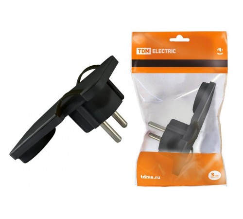Вилка угловая плоская (8 мм) черная 16А 250В  SQ1806-0194  TDM