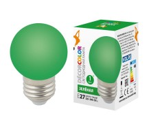 Лампа светодиодная LED-G45-1W/GREEN/E27/FR/С декоративная LED. "шар", матовая. Цвет зеленый  UL-00005648  Volpe