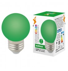 Лампа светодиодная LED-G45-1W/GREEN/E27/FR/С декоративная LED. "шар", матовая. Цвет зеленый  UL-00005648  Volpe