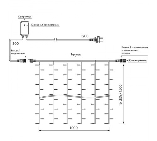 Светодиодная гирлянда ARD-CURTAIN-HOME-1000x1500-CLEAR-96LED RGB (230V, 9W)  024824  Arlight