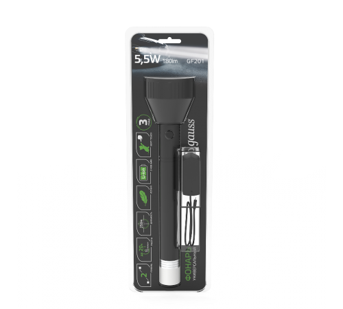 Фонарь ручной GFL201 5.5W 180lm Li-ion 2400mAh LED 1/10/40  GF201  Gauss