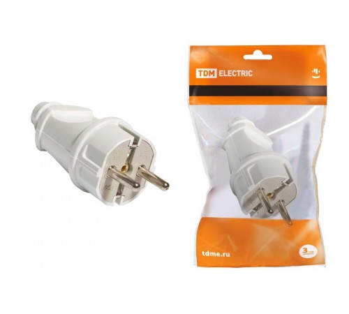 Вилка прямая с/з белая 16А 250В   SQ1806-0003  TDM