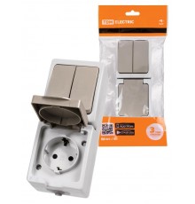 Блок комбинированный (вертикальный) выключатель 2-кл. + розетка 2П+З с з/ш БКВР IP54 "Вуокса" TDM  SQ1803-0013  TDM