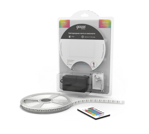 Лента светодиодная Basic в комплекте LED 5050/60 12V 12W/m 780lm/m RGB 10mm IP65 5m 1/50  BT072  Gauss