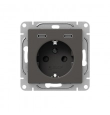 Механизм розетки с USB-C - 2шт, 16А, с заземлением, со шторками, мокко Эпика  UP1-SOM-111-2USBC EKF