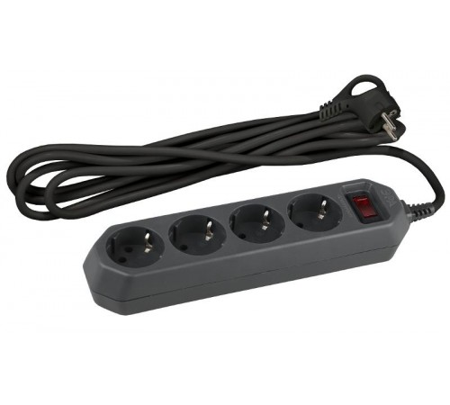 Сетевой фильтр USF-M-4es-1.5m-B   (черный) с заземл, 3x0,75мм2, с выкл, 4гн, 1.5м (20/800) Б0019740  ЭРА