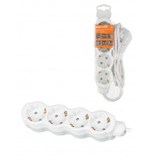 Удлинитель бытовой "Люкс" УЛ04 4 гнезда, 3м, с/з, с з/ш, ПВС 3х1мм2 16А/250В бело-серый  SQ1303-0236  TDM