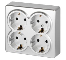 Розетка ЭРА Эксперт 11-2211-03 четырехместная с заземлением 4х2P+E Schuko со шторками, IP20, 16A-250В, ОУ, Алюминий  Б0063022  ЭРА