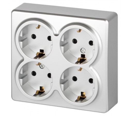 Розетка ЭРА Эксперт 11-2211-03 четырехместная с заземлением 4х2P+E Schuko со шторками, IP20, 16A-250В, ОУ, Алюминий  Б0063022  ЭРА