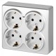 Розетка ЭРА Эксперт 11-2211-03 четырехместная с заземлением 4х2P+E Schuko со шторками, IP20, 16A-250В, ОУ, Алюминий  Б0063022  ЭРА
