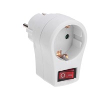 Адаптер сетевой 16А с выключателем, заземлением и защитными шторками, белый  11-1084  REXANT