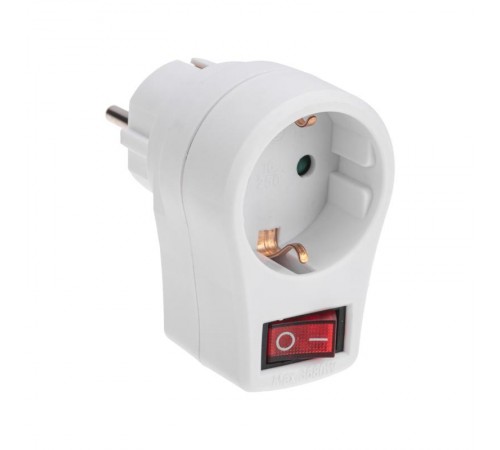 Адаптер сетевой 16А с выключателем, заземлением и защитными шторками, белый  11-1084  REXANT