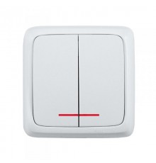 Выключатель открытой установки, двухклавишный, с индикацией, цвет белый  ВА16-152  HEGEL