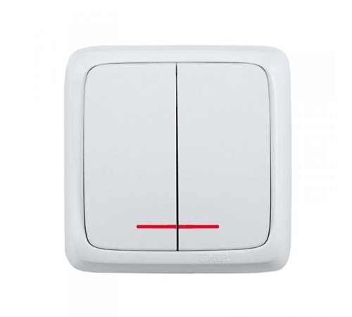 Выключатель открытой установки, двухклавишный, с индикацией, цвет белый  ВА16-152  HEGEL