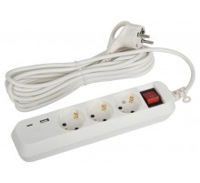 Удлинитель электрический  UB-3es-5m-USB c заземлением с выключателем 3 розетки + 1xUSBA+1xUSBC 5м 10А   Б0052899  ЭРА