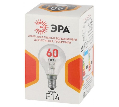 Лампа накаливания  P45 60Вт Е14 / E14 230В  шар прозрачный  Б0066522  ЭРА