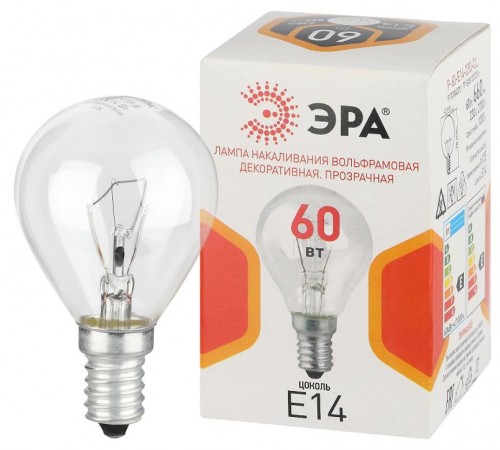 Лампа накаливания  P45 60Вт Е14 / E14 230В  шар прозрачный  Б0066522  ЭРА