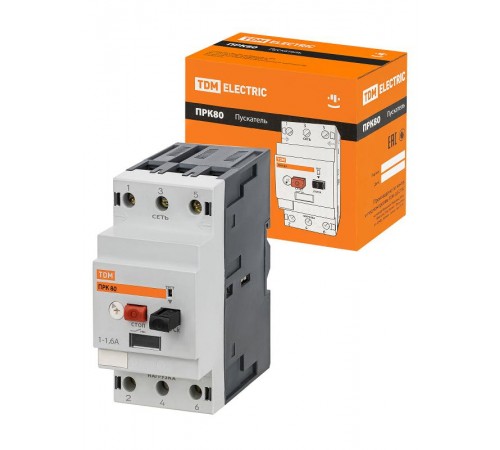 Пускатель ручной кнопочный ПРК80-1,6 In=1,6A Ir=1-1,6A Ue 660В  SQ0212-0016  TDM