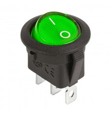 Выключатель клавишный круглый 12V 20А (3с) ON-OFF зеленый с подсветкой  36-2588  REXANT