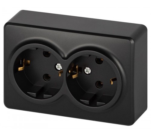 Розетка ЭРА Эксперт 11-2205-05 двойная с заземлением 2х2P+E Schuko IP20 16A-250В ОУ Антрацит  Б0063047  ЭРА