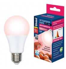 Лампа светодиодная LED-A60-9W/SCEP/E27/FR/DIM IP65 PLO65WH LED диммируемая для птиц. Спектр для яйценоскости  UL-00003189  Uniel