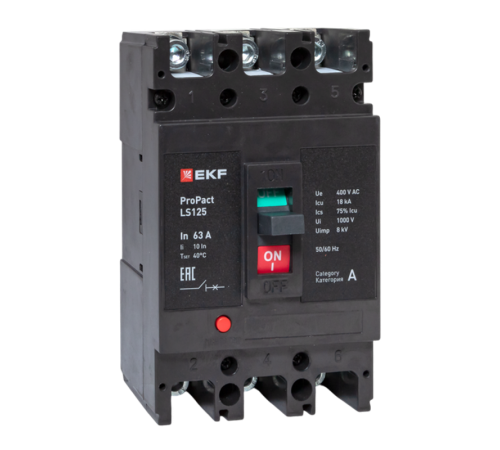 Выключатель автоматический LS125 18кА 3P 63А ProPact  mccb-125-18-3-63-ls  EKF