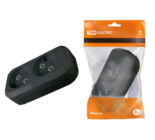 Колодка розеточная 2 гнезда 2П б/з 10А 250В черная  SQ1806-0112  TDM