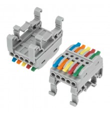 Клемма СМК 222-425D проходная 5-полюсная, с креплением на DIN-рейку (0,08-4 мм), серая (4 шт./уп.)  07-5236-04  REXANT