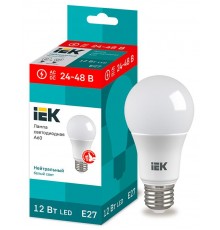 Лампа светодиодная низковольтная A60 груша 12Вт 24-48В 4000К E27  LLE-A60-12-24-48-40-E27  IEK