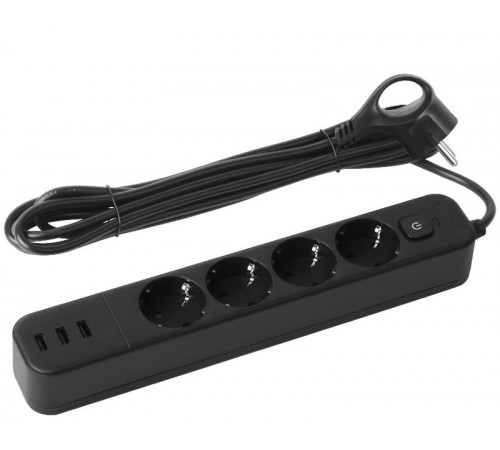 Сетевой фильтр  USF-4es-3m-3xUSBA-B с базовой защитой с заземлением с выключателем 4 розетки+3xUSBA 3,1A 3м 10А   Б0059570  ЭРА