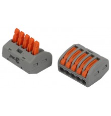 Клемма  NO-225-348 универсальная 222-415 с рычагами 5-проводная 0.08-2.5/4 мм2 (упаковка 50 шт.)  Б0067933  ЭРА