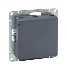 Механизм розетки, 16А, IP44, с заземлением, со шторками, c крышкой, графит Эпика  UP1-SOG-111-44 EKF