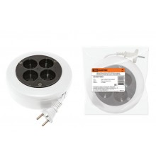 Удлинитель-рулетка УХ10-104 бело-черная 5 метров, 4 гнезда, ПВС 2х0,75 10А/250В  SQ1303-0503  TDM