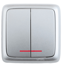 Выключатель открытой установки, двухклавишный, с индикацией, цвет серебро  ВА10-152-06  HEGEL