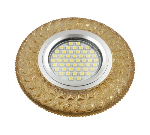 Светильник декор.встр Luciole DLS-L144 GU5.3 GLASSY/GOLD GU5.3 доп.LED подсветка 3Вт, стекл,зерк./светло-желтый.  UL-00003888  Fametto