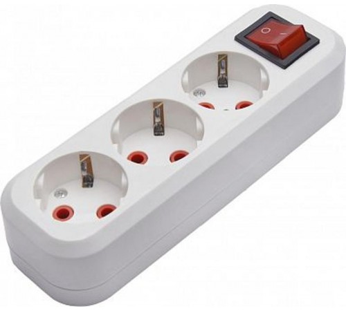 PST16-311-20 Колодка для удлинителя 3-местная с/з, с выключателем, 250В, 16A, белый  39014  STEKKER