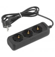 Удлинитель электрический UX-3e-1,5m-B с заземлением 3 розетки 1,5 м ПВС 3x0,75мм2 10А черный  Б0057721  ЭРА