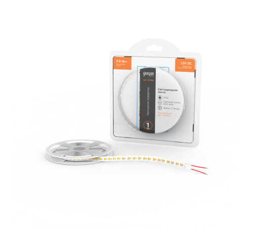 Лента светодиодная Basic LED 2835/120 12V 9,6W/m 624lm/m 3000K 8mm IP20 2m 1/100  BT060  Gauss